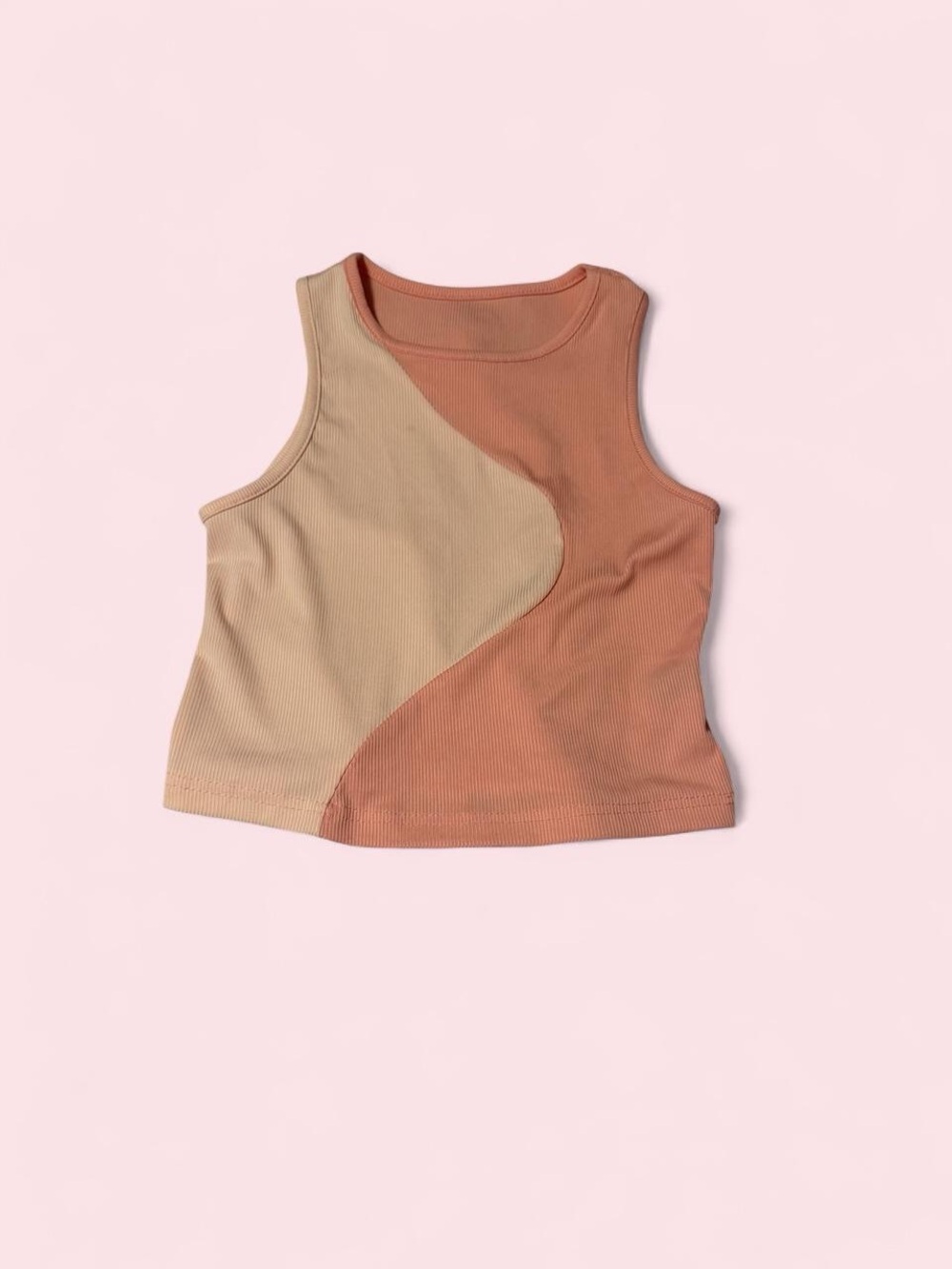 SHEIN Two-Tone Ribbed Crop Tank Top - Coral & pink